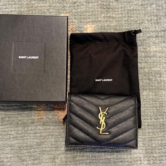 Yves Saint Laurent Black Textured Wallet with Gold Logo - Picture 8 of 8
